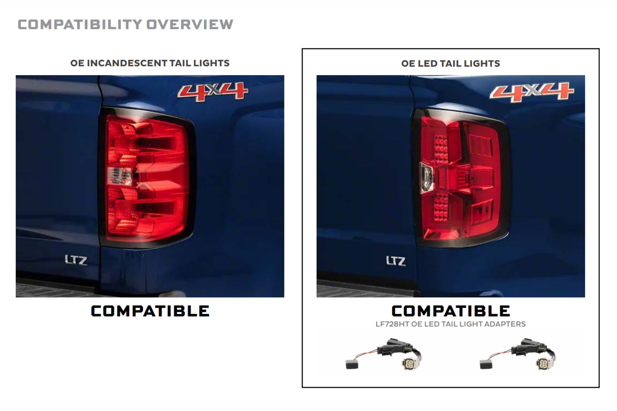 14-15 Chevy Silverado Stock/15-16 Chevrolet Silverado 2500HD/3500HD Stock Halogen Tail Lights to AlphaRex LUXX-Series Tail Lights Converters - 0