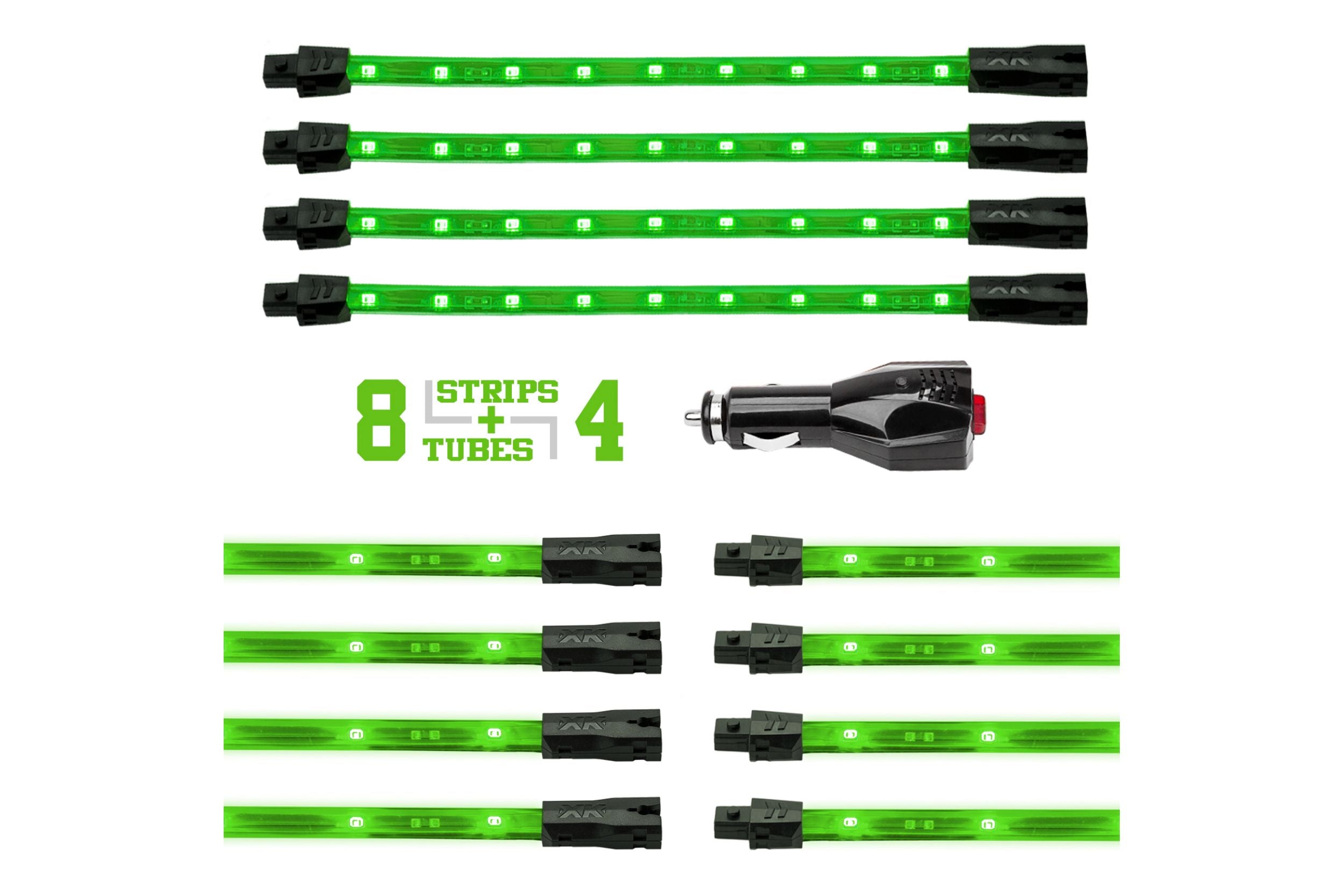 XKGlow Underglow Light Kit: Green / 8x 24in Tubes
