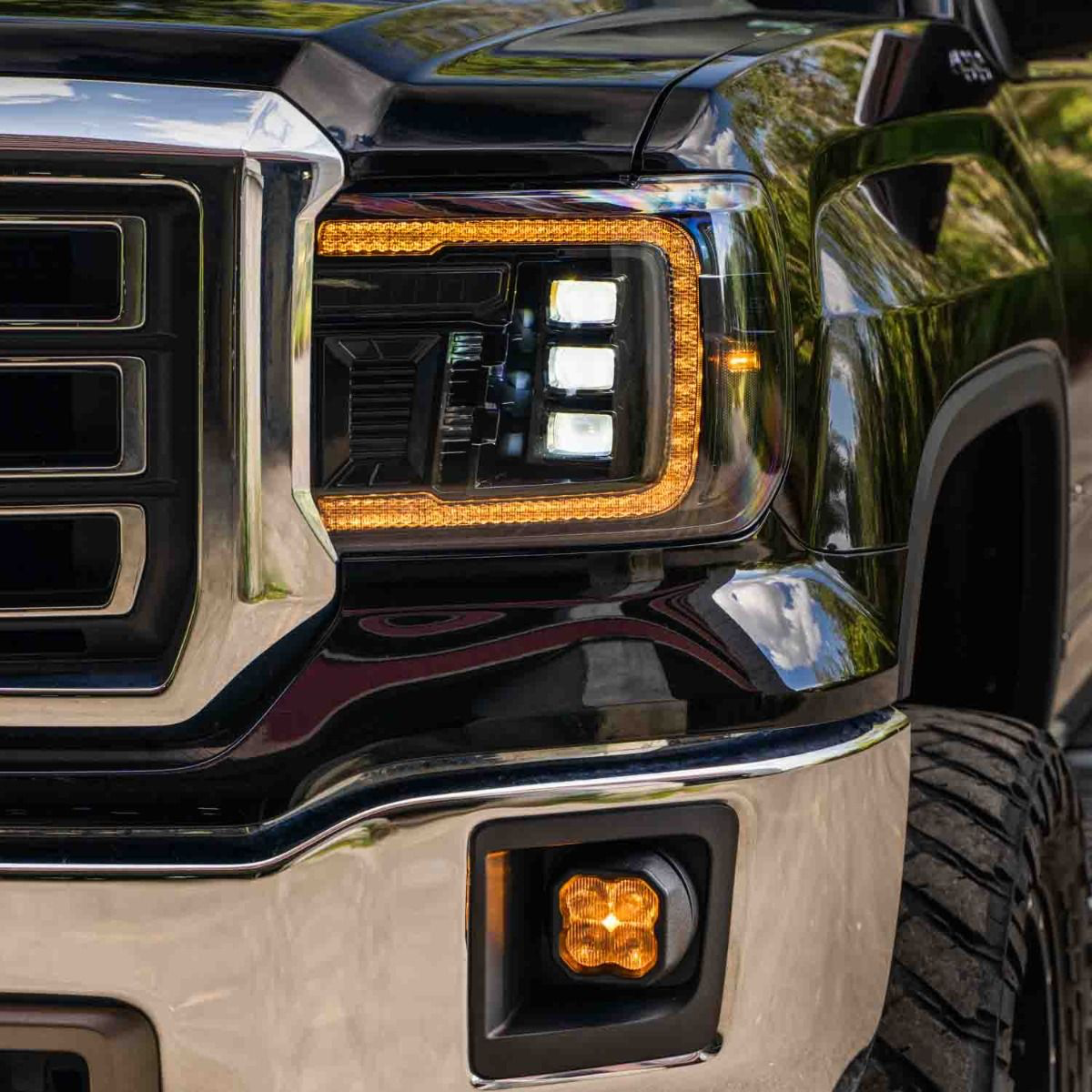 2014-2018 GMC Sierra 1500 LED Projector Headlights with Amber DRL